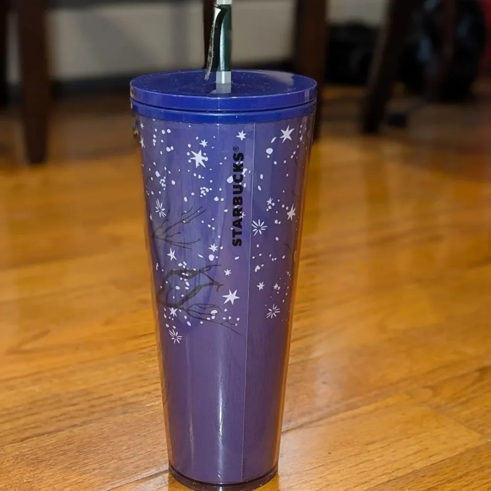Starbucks Venti Halloween Purple Glow in the Dark‎ Coffee Tumbler Cup & Straw